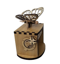 Load image into Gallery viewer, Side view of assembled buterfly automaton.
